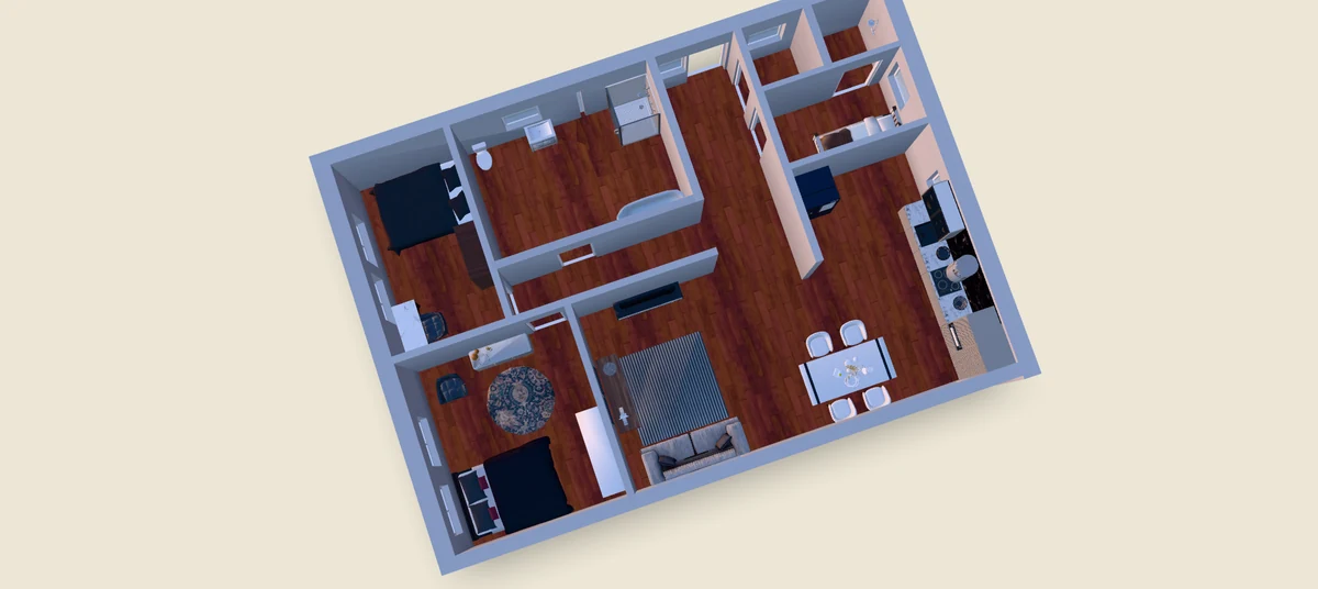 Interactive 3D house viewer with walkthrough mode
